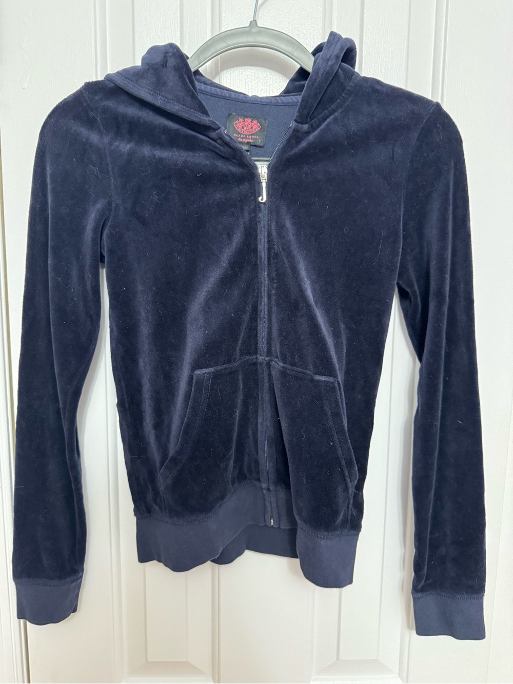 Juicy Couture Black Label Navy Velour Zip Hoodie Youth Size 14 Y2K